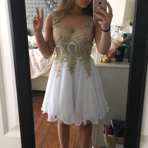Semi-Formal White and Gold Dress Size Small - Picture 2 of 2